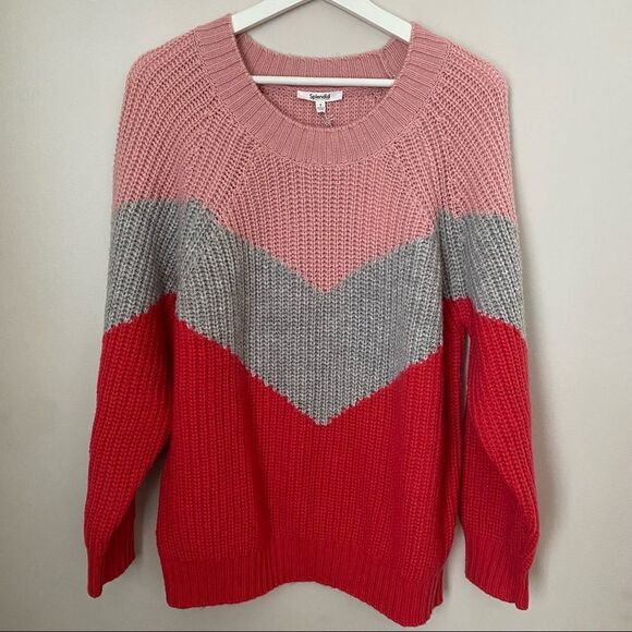 Splendid Sweater Loveland Colorblock Chevron Wool-Blend Crewneck Knit Casual - Picture 8 of 8